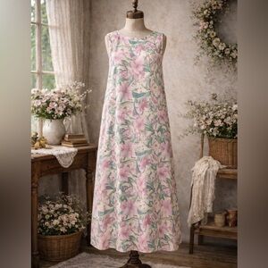 Vintage 1990s Hibiscus Collection, Pastel, Floral, Rayon Hawaiian maxi dress